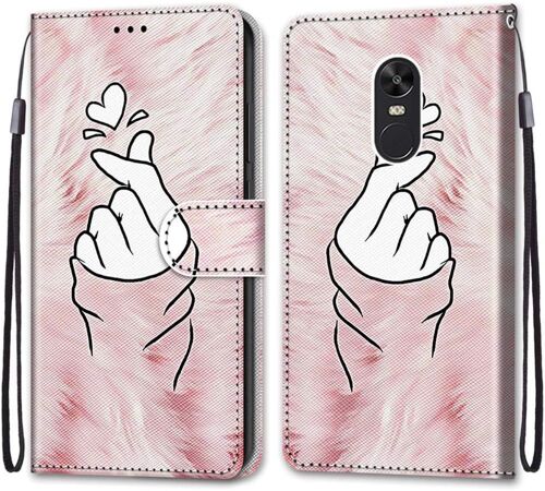 Coque Pour Xiaomi Redmi Note 4x, Etui En Cuir Pu Portefeuille Housse Coque Avec 360 Degres Silicone Antichoc Protection Cover Cuir Pochette Magnetique Und Flip Bequille (Doigt Coeur)