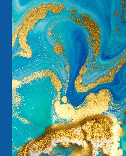 Blue Gold Liquid Marble Composition Notebook: Marbled Composition Notebook Wide Ruled,Ocean Color Journal, Liquid Gold Notebook, Marbled Writing Journal, Turquoise Notepad