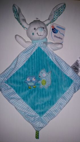 Doudou Plat Lapin Mots D'enfants Siplec Leclerc Triangle Motifs Renard Chouette Hibou Blanc Bleu Turquoise Pois Jouet Bebe Naissance Peluche Éveil Enfant Blanket Comforter Soft Toy Plush