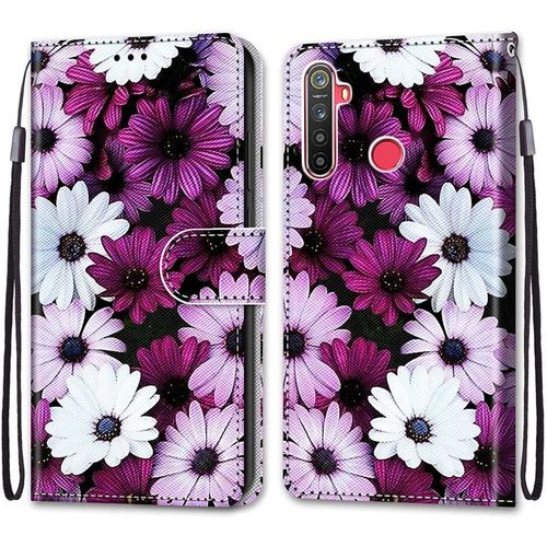 Coque Pour Oppo Realme 5/5s/5i/C3/C3i/6i, Etui En Cuir Pu Portefeuille Housse Coque Avec 360 Degres Silicone Antichoc Protection Cover Cuir Pochette Magnetique (Fleur 2)