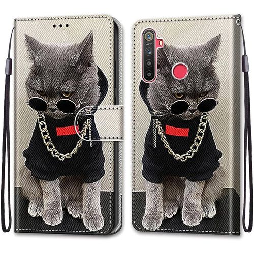 Coque Pour Oppo Realme 5/5s/5i/C3/C3i/6i, Etui En Cuir Pu Portefeuille Housse Coque Avec 360 Degres Silicone Antichoc Protection Cover Cuir Pochette Magnetique (Chats 3)