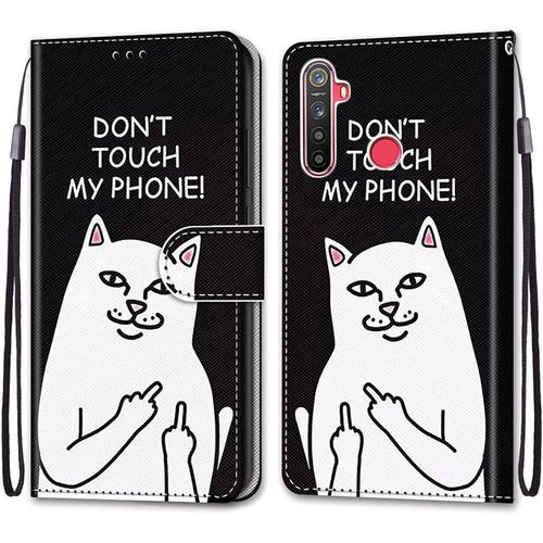 Coque Pour Oppo Realme 5/5s/5i/C3/C3i/6i, Etui En Cuir Pu Portefeuille Housse Coque Avec 360 Degres Silicone Antichoc Protection Cover Cuir Pochette Magnetique (Chat 5)