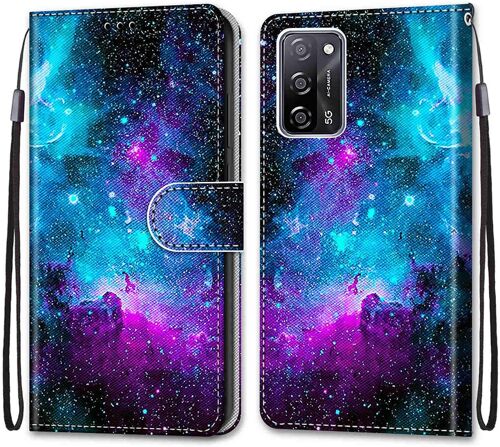 Coque Cuir Pour Oppo A16 / A16s / A55 5g / A54 4g / A53s 5g / A54s, 360 Degres Silicone Antichoc Magnetique Housse Motif Joli Flip Case Pour Oppo A55 5g / A16 4g Etui Fille Femme, Ciel Etoile