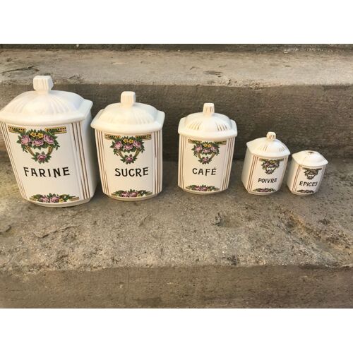 Lot De 5 Pots À Épices En Faïence De Salins Années 30