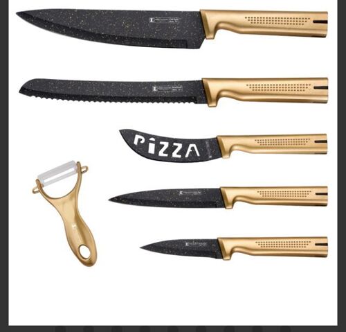 Coffret De Couteaux 6 Pièces Collection Impérial Doré Avec Revêtement De Marbre