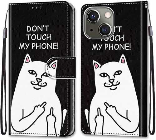 Coque Pour Iphone 13 (6,1 Pouces), Etui En Cuir Pu Portefeuille Housse Coque Avec 360 Degres Silicone Antichoc Protection Cover Cuir Pochette Magnetique Und Flip Bequille (Chat 5)