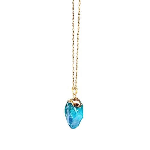 1pc Pierre Naturelle Cristal Collier Plaqué Or Quartz Pendentif