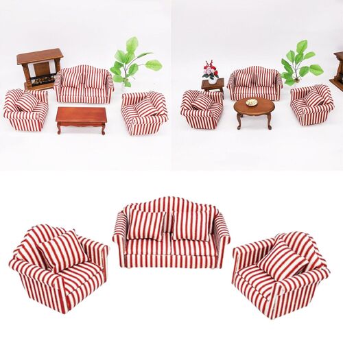 Canapé Miniature Pour Enfants, Ensemble De 3 Pièces, Simulation De Maison De Poupée, Meubles De Salon, Jouet De Simulation, Cadeau Pour Enfants, 1/12