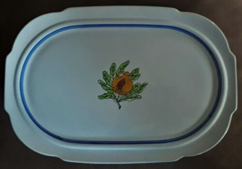 Plat En Faïence De Gien Décor Grenade Peint À La Main 29 X 33 Cm