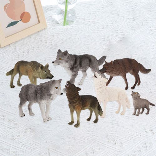 Figurines De Simulation De Loup Pour Enfants, 7 Pièces, Jouet Préscolaire, Décoration De Gâteau, Ensemble De Jeux D'Animaux De La Jungle, Figurine De La Faune