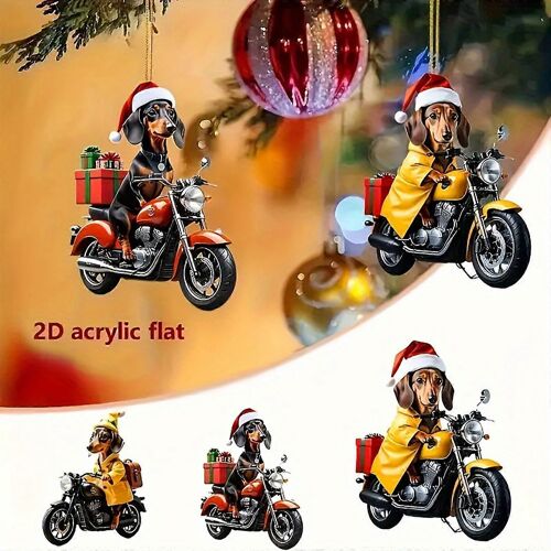 Acrylic Flat Christmas Tree Decoration Motorcycle Riding Dog Car Decoration Pendant Decoration Interesting Decoration GAO241289