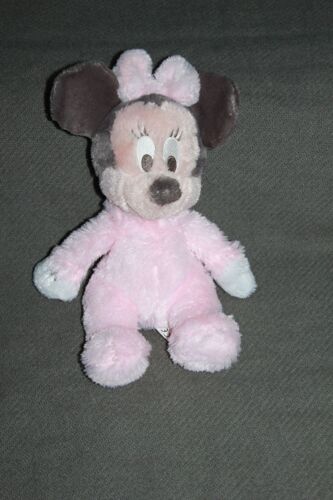 Doudou Peluche Souris Minnie Mouse  Disney Disneyland Paris Rose Blanc Gris 30 Cm