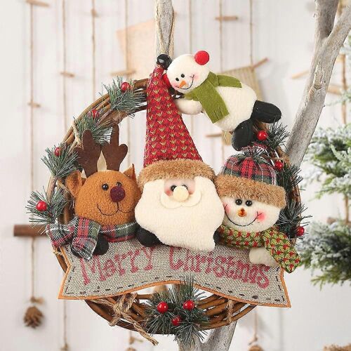 Couronne de Noël Guirlande de Noël Décor Arbre de Noël Décoration 12 pouces Décoration de Noël Fournitures Vieil homme de neige Bonhomme de neige Rotin Bague Pendentif Rotin Rotin