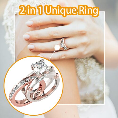 Bague Combinée 2 En 1 Avec Zircon Et Bague De Mode Polyvalente
