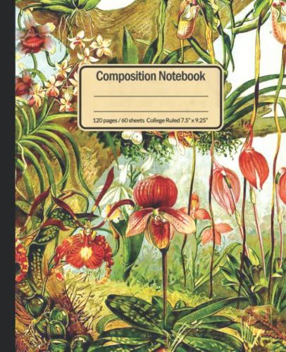 Composition Notebook: Vintage Illustration, Orchids (Orchideen) From The Encyclopedia Meyers Konversations-Lexikon, 4th Edition, 1885-1890 | College Ruled | 120 Pages | 7.5" X 9.25"