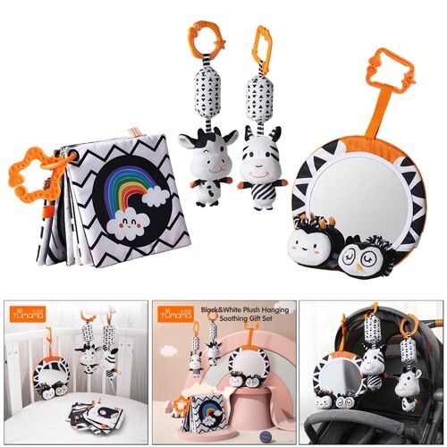 Ornement De Berceau Pour Bébé, Jouets En Peluche, Hochets, Miroir Du Ventre, Ensemble De Jouets, Noir Et Blanc
