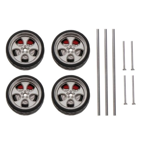 Roues Modifiées Avec Essieux Et Enjoliveurs Pour Modèle Réduit, Pneus En Caoutchouc Dimension 1/64, Élément De Rechange Pour L'Amélioration De Voiture Miniature Rc, 4 Pièces,