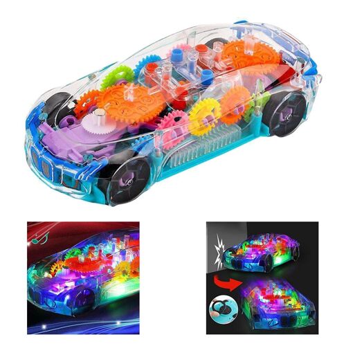 Voiture Jouet Transparente Pour Tout-Petits, Voiture De Course À Engrenage Mécanique Électrique Avec Lumière Colorée Et Musique Charmante Pour Bébé