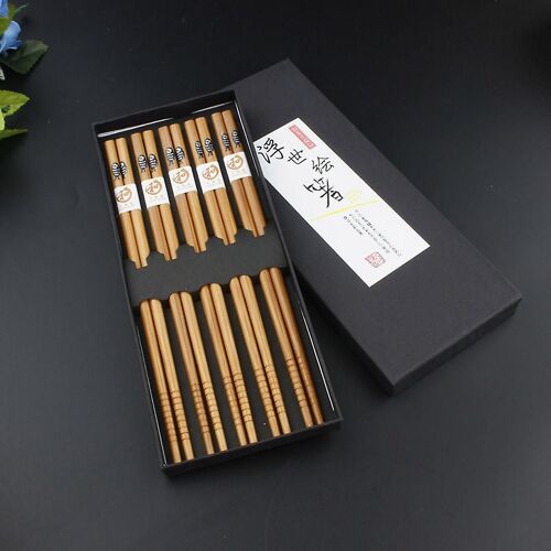 Style Japonais Réutilisable Baguettes En Bois Naturel Baguettes 5pcs Set