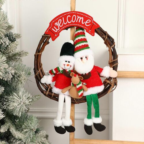 Christmas Rattan Circle Door Hanging Pendant Santa Wreath Decorations Home Scene Arrangement Snowman Hanging Decorations GAO241789