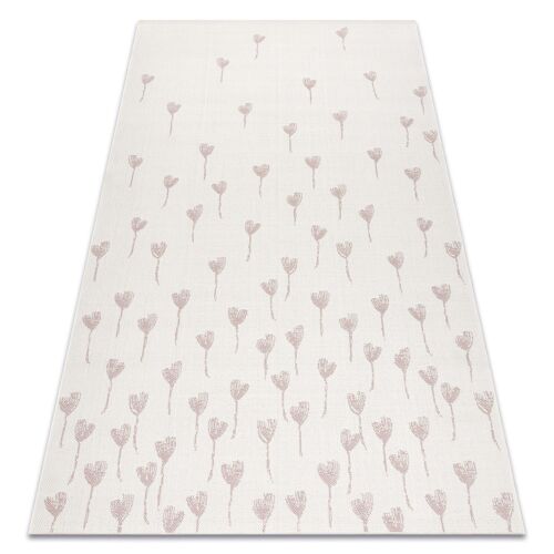 200x290 Cm Tapis En Corde Sizal Flat 48779/526 Fleurettes Crème Rose