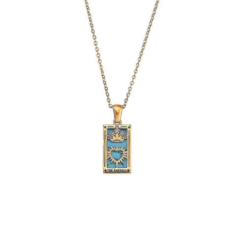 Européen Et Américain Vintage En Acier Inoxydable Tarot Carte Pendentif Collier En Acier Inoxydable Rectangulaire Goutte À Goutte Huile Zircone Tarot Carte Collier-Zzy
