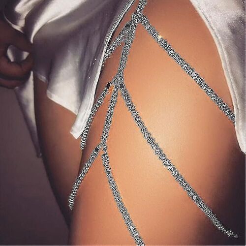 1 Pièce Brillant Strass Jambe Chaîne Femmes Sexy Serré Corps Chaînes Jambe Cuisse Harnais Bijoux Dames Plage Multicouches Or Argent Chaînes Bijoux Cadeaux-Z