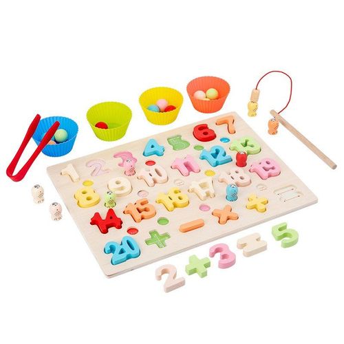Jouets De Puzzle Montessori, Planche D'Apprentissage De La Pêche, Aimant En Bois, Jeu De Nombres De Pêche, Cartes De Formes Numériques Assorties, Jouet De Noël