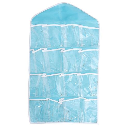 16 poches dégagées au-dessus de la porte Sac suspendu Porte-chaussures Cintre Sous-vêtements Soutien-gorge Placard Rangement Tidy Organizer (bleu)
