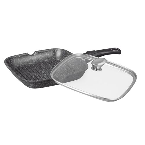 Poêle Grill 28 Cm En Pierre, Manche Amovible, Induction, Antiadhésive