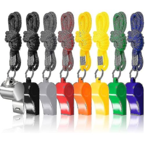 8 Packs D'entraîneurs Sifflets D'arbitre Avec Cordons, Sifflets De Football En Plastique Coloré Et En Acier Inoxydable Pour Les Sauveteurs Sportifs