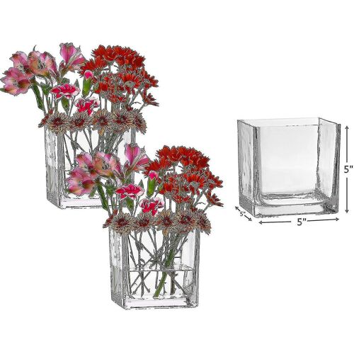 Lot de 3 Vases carrés en verre 5 X 5 pouces clair Cube forme Vase à fleurs, bougeoirs - parfait comme centres de table de mariage, décoration de la maison-ZZY
