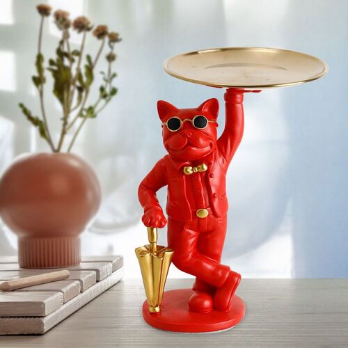 Figurine De Bouledogue Français, Sculpture De Chien Miniature, Décoration De Table, Cadeau Avec Assiette Et Lunettes Multifonctions