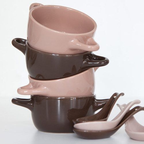 Lot 4 Bols + 4 Cuillères Rose+Marron Neuf