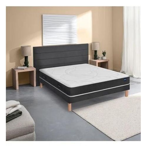 Bultex - Ensemble matelas nano, mémoire de forme, coton et laine RECOVERY, sommier MEDIANO gris fumé et pieds - Blanc