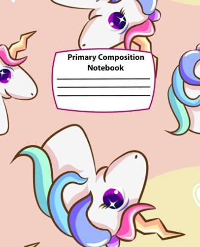 Primary Composition Notebook: Picture Space And Dotted Midline Composition Exercise Book Grades K-2 | Primary Story Journal 120 Story Pages Wide Ruled |Unicorn Pattern Composition Notebook For Girls