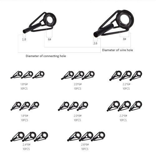 Kit De Réparation De Pointe Pour Canne À Pêche, Kit De Bricolage De Plusieurs Modèles De Canne À Pêche, Multi-Taille, Anneau De Guidage En Céramique En Acier Inoxydable, 80 Pièces/Boîte