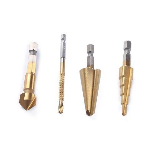 Mèches de forage étagées Pro, rainure de parapluie, coupe-trou pour bois et métal, ensemble d'outils de perçage pour charpentier, 4 pièces