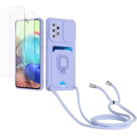 Cordon De Coque Compatible Avec Samsung Galaxy A32 4g+[2 Pi¿¿Ces Verre Tremp¿¿],Couvercle Coulissant De La Cam¿¿Ra+Support Annulaire ¿¿ 360 Degr¿¿S,Fentes Pour Cartes Silicone Case-Violet