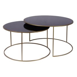 Tables Basses Gigognes En Métal Doré Et Verre Teinté Noir (Lot De 2) Roxo