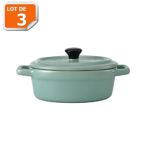 Lot De 3 Mini Cocottes Ovales Bleues/Vertes Avec Couvercle Et Poignées Hobbycook