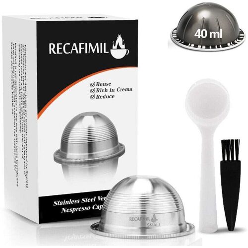 Capsule De Café I Cafilas Réutilisable Petite Tasse Compatible Nespresso Vertuo En Acier Inoxydable + Brosse Et Cuillère Hobbytech