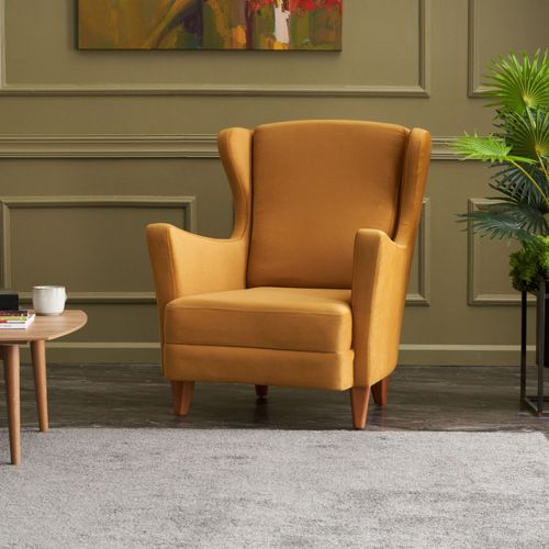 Williams - Fauteuil À Oreilles En Velours Moutarde