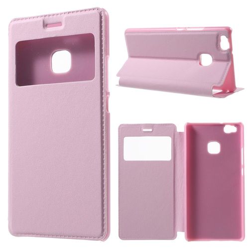 Etui Folio Latéral S-View Rose Pour Huawei P9 Lite Avec Fenêtre