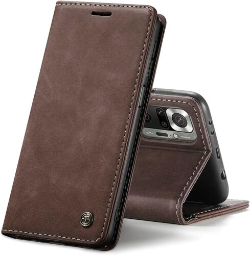 Coque Cuir Pour Redmi Note 10 Pro/Note 10 Pro Max,Protection Housse En Cuir Pu Portefeuille,Fermeture Magnetique,Fentes Pour Cartes,Fonction De Support.-Cafe