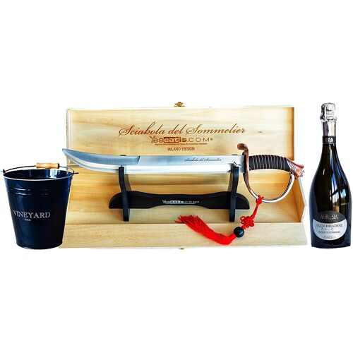 Yeseatis - Sabre À Champagne Pour Sommelier Avec Vitrine En Bois Pour Exposure - Poignée Couleur Bronze - Kit De Démarrage Avec Seau À Glace (Kit 1)
