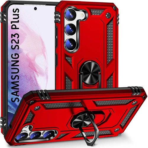 Coque Pour Samsung Galaxy S23+ (S23 Plus) Bumper Avec Anneau Support Rotatif - Rouge - Booling