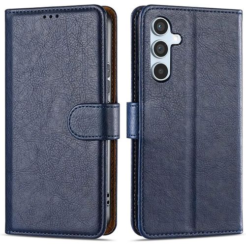 Coque Pour Samsung Galaxy A54 5g Effet Cuir Design Elégant Fermeture Magnétique - Bleu Marine - Booling
