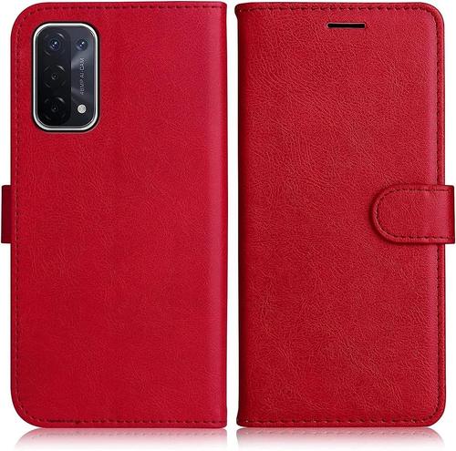 Coque pour OPPO A74 5G Protection 360 Effet Cuir Fermeture Magnétique Protection Rouge - BOOLING