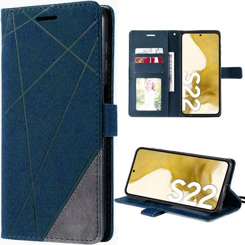 Coque Pour Samsung Galaxy S22 Protection Cuir Synthétique Anti-Rayures Bleu Marine - Booling